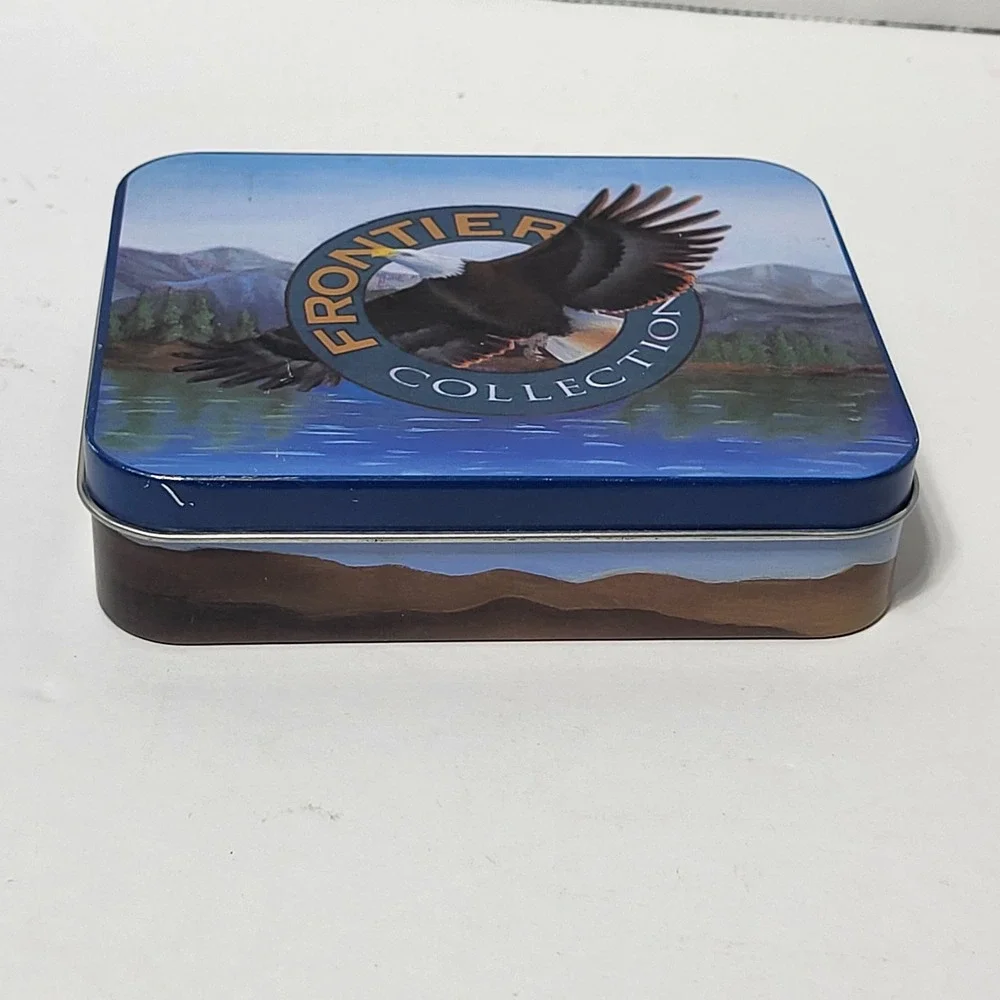 Frontier Collection Bald Eagle Mountain Lake Metal Storage Tin Trinket Box Blue*